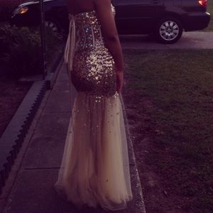 Cream Sequin/Mesh Prom Dress
